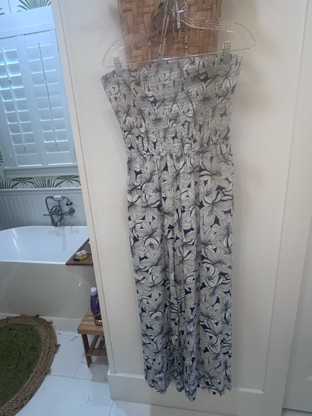 Baltic Born Floral Strapless Wide-Leg Jumpsuit - Navy & White -cotton and soft